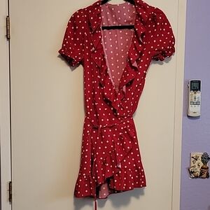 SHEIN Red Polka Dot Wrap Dress
